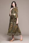 Shop_Ritu Kumar_Brown Viscose Round Neck Flora Long Dress 