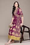 Buy_Ritu Kumar_Purple Viscose V-neck Pratika Long Dress _at_Aza_Fashions