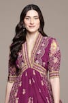 Shop_Ritu Kumar_Purple Viscose V-neck Pratika Long Dress _Online_at_Aza_Fashions