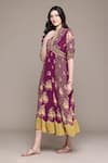 Ritu Kumar_Purple Viscose V-neck Pratika Long Dress _at_Aza_Fashions