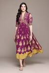 Buy_Ritu Kumar_Purple Viscose V-neck Pratika Long Dress 