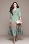 Buy_Ritu Kumar_Green Viscose V-neck Essential-avani Buti Long Dress _at_Aza_Fashions