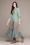 Shop_Ritu Kumar_Green Viscose V-neck Essential-avani Buti Long Dress _Online_at_Aza_Fashions