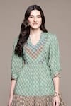 Ritu Kumar_Green Viscose V-neck Essential-avani Buti Long Dress _at_Aza_Fashions