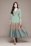 Shop_Ritu Kumar_Green Viscose V-neck Essential-avani Buti Long Dress 