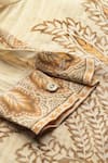 Ritu Kumar_Beige Viscose Embroidery Shawl Neck Arith Digital Print Shirt _at_Aza_Fashions