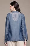 Shop_Ritu Kumar_Blue Tencel, Denim Embroidery V-neck A-line Top _at_Aza_Fashions