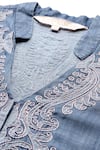 Buy_Ritu Kumar_Blue Tencel, Denim Embroidery V-neck A-line Top _Online_at_Aza_Fashions