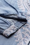Shop_Ritu Kumar_Blue Tencel, Denim Embroidery V-neck A-line Top _Online_at_Aza_Fashions