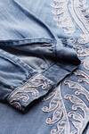 Ritu Kumar_Blue Tencel, Denim Embroidery V-neck A-line Top _at_Aza_Fashions