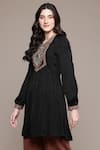 Ritu Kumar_Black Viscose Embroidery Round Neck Arith Solid Short Top _Online_at_Aza_Fashions