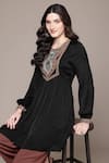 Ritu Kumar_Black Viscose Embroidery Round Neck Arith Solid Short Top _at_Aza_Fashions