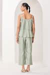 Shop_Sue Mue_Green Silk, Chanderi Embroidery, Beads, Sequins Scoop Neck Sage Handwoven Set _at_Aza_Fashions