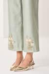 Shop_Sue Mue_Green Silk, Chanderi Embroidery, Beads, Sequins Scoop Neck Sage Handwoven Set _Online_at_Aza_Fashions