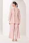Shop_Sue Mue_Pink Silk, Chanderi Embroidery Collared Pastel Handwoven Co-ord Set _at_Aza_Fashions