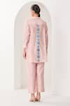 Shop_Sue Mue_Pink Silk, Chanderi Embroidery Collared Pastel Handwoven Co-ordinate Set _at_Aza_Fashions