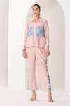 Buy_Sue Mue_Pink Silk, Chanderi Embroidery Collared Pastel Handwoven Co-ordinate Set _at_Aza_Fashions