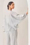 Sue Mue_Blue Handloom Cotton, Silk, Chanderi Embroidery, Beads, Ice Handwoven Set _at_Aza_Fashions