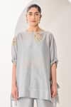 Buy_Sue Mue_Blue Silk, Chanderi, Handloom Cotton Embroidery, Handwoven Co-ordinate Set _Online_at_Aza_Fashions