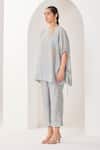 Shop_Sue Mue_Blue Silk, Chanderi, Handloom Cotton Embroidery, Handwoven Co-ordinate Set _Online_at_Aza_Fashions