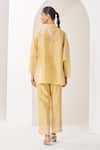 Shop_Sue Mue_Yellow Silk, Silk, Embroidery Mandarin Pastel Handwoven Set _at_Aza_Fashions