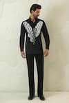 Shop_Courtyard By Abhi_Black Lycra Handpainted Shirt And Trouser Set _at_Aza_Fashions