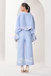 Shop_Sue Mue_Blue Linen Embroidery, Applique Collared Powder Co-ordinate Set _at_Aza_Fashions