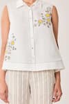 Buy_Sue Mue_White Linen Embroidery Collared Floral Shirt And Pant Set _Online_at_Aza_Fashions