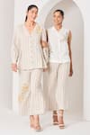 Shop_Sue Mue_White Linen Embroidery Collared Floral Shirt And Pant Set _Online_at_Aza_Fashions