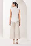 Shop_Sue Mue_White Linen Embroidery Collared Floral Shirt And Pant Set _at_Aza_Fashions