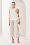 Buy_Sue Mue_White Linen Embroidery Collared Floral Shirt And Pant Set _at_Aza_Fashions