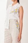 Shop_Sue Mue_White Linen Embroidery Collared Floral Shirt And Pant Set 