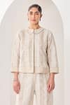 Buy_Sue Mue_White Linen Embroidery Collared Beige Co-ordinate Set _Online_at_Aza_Fashions