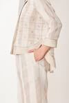 Shop_Sue Mue_White Linen Embroidery Collared Beige Co-ordinate Set _Online_at_Aza_Fashions