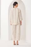Shop_Sue Mue_White Linen Embroidery Collared Beige Co-ordinate Set _at_Aza_Fashions