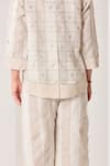 Sue Mue_White Linen Embroidery Collared Beige Co-ordinate Set _at_Aza_Fashions