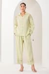 Buy_Sue Mue_Mint Linen Tassels, Embroidery Collared Green Co-ordinate Set _at_Aza_Fashions