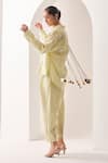 Shop_Sue Mue_Mint Linen Tassels, Embroidery Collared Green Co-ordinate Set 