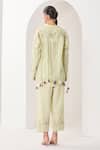 Shop_Sue Mue_Mint Linen Tassels, Embroidery Collared Green Co-ordinate Set _at_Aza_Fashions