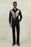 Courtyard By Abhi_Black Lycra Handpainted Shirt And Trouser Set _at_Aza_Fashions