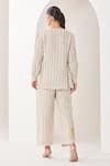 Shop_Sue Mue_Gray Linen Embroidery V-neck Light Grey Co-ord Set _at_Aza_Fashions