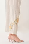Shop_Sue Mue_Gray Linen Embroidery V-neck Light Grey Co-ord Set _Online_at_Aza_Fashions