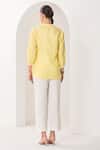 Shop_Sue Mue_Yellow Linen Embroidery, Sequins, Beads Open Neck Lemon Shirt And Pant Set _at_Aza_Fashions