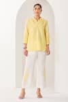 Buy_Sue Mue_Yellow Linen Embroidery, Sequins, Beads Open Neck Lemon Shirt And Pant Set _at_Aza_Fashions