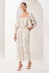 Buy_Sue Mue_Beige Linen Embroidery Square Neck Floral Co-ordinate Set _at_Aza_Fashions