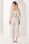 Shop_Sue Mue_Beige Linen Embroidery Square Neck Floral Co-ordinate Set _at_Aza_Fashions