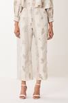 Shop_Sue Mue_Beige Linen Embroidery Square Neck Floral Co-ordinate Set _Online_at_Aza_Fashions