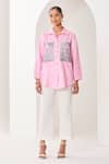 Buy_Sue Mue_Pink Linen Embroidery Collared Light Shirt And Pant Set _at_Aza_Fashions