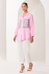 Shop_Sue Mue_Pink Linen Embroidery Collared Light Shirt And Pant Set _Online_at_Aza_Fashions