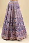 Shyam Narayan Prasad_Blue Silk, Chiffon Embroidery, Gota Patti Round Neck Mazarine Lehenga Set _at_Aza_Fashions